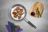 Professional Stainless Steel Frying Pan with Tri-Ply Base and Removable Grey Silicone sleeve, 30cm