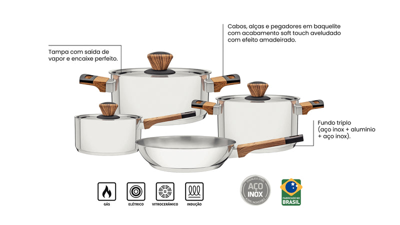 Load image into Gallery viewer, Tramontina 4-Piece Brava Cookware Set - Stainless Steel
