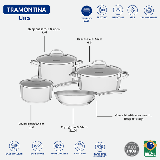 Tramontina 4-Piece Una Cookware Set - Stainless Steel