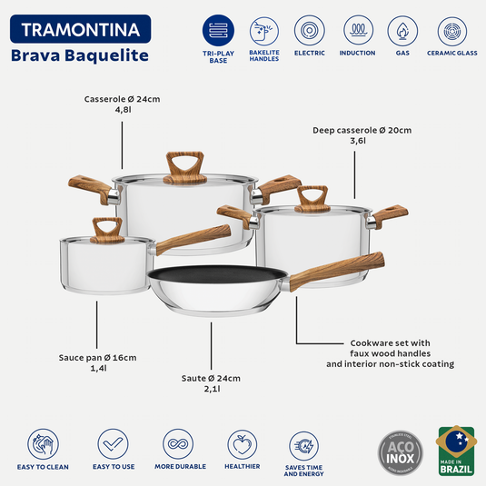 Tramontina 4-Piece Brava Cookware Set - Non Stick
