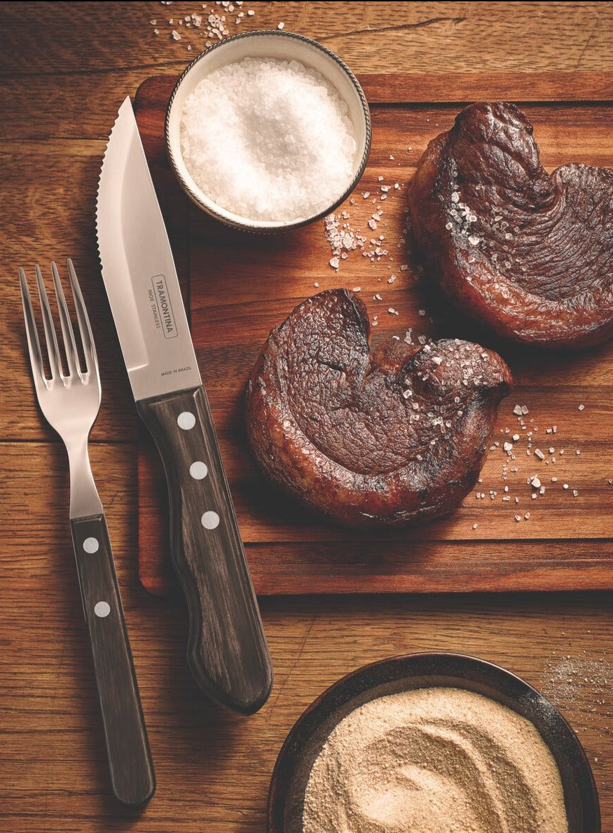 Churrasco Polywood 4-Piece Jumbo Steak Knife Set, Brown