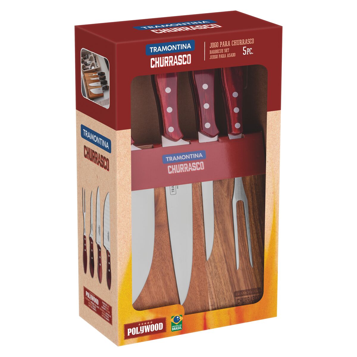 Churrasco Polywood 5-Piece Knife Block, Brown