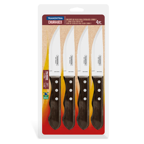 Churrasco Polywood 4-Piece Jumbo Steak Knife Set, Brown