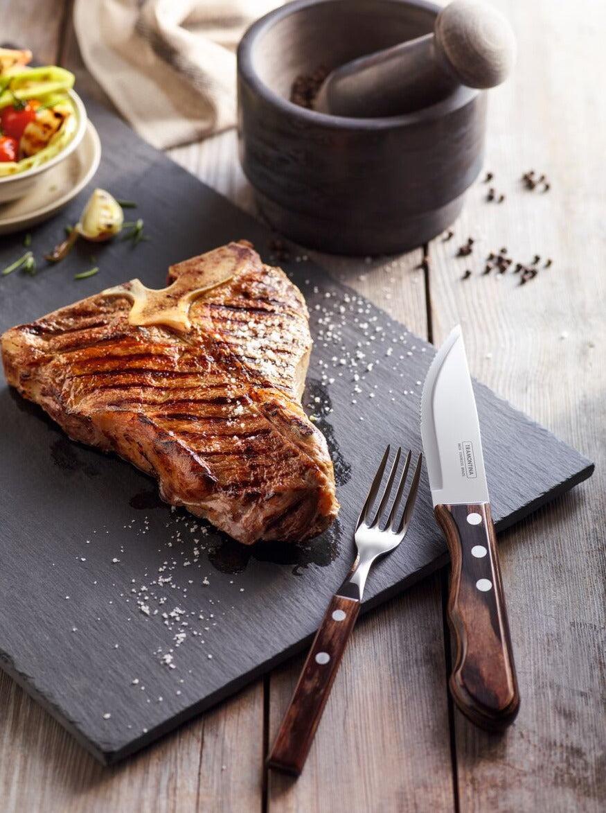 Churrasco Polywood 4-Piece Jumbo Steak Knife Set, Brown