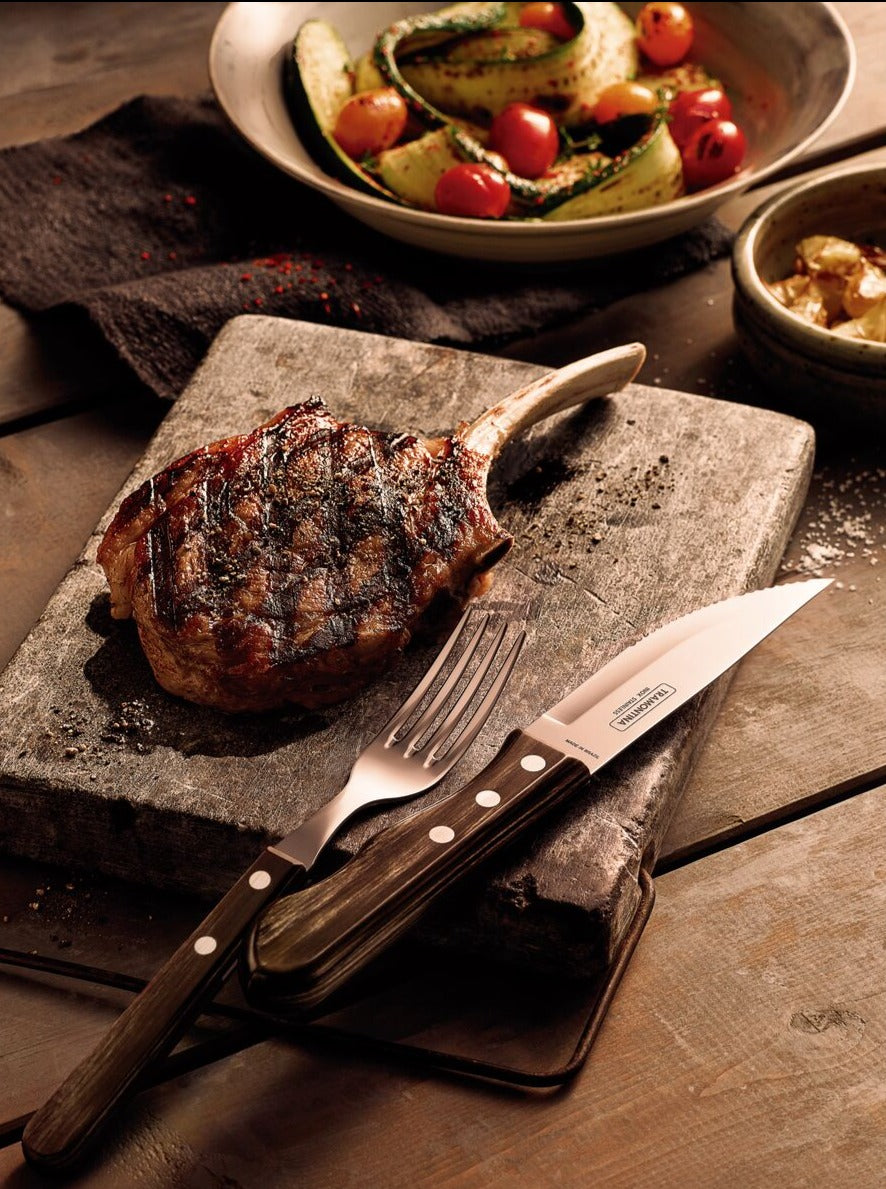 Churrasco Polywood 4-Piece Jumbo Steak Knife Set, Brown