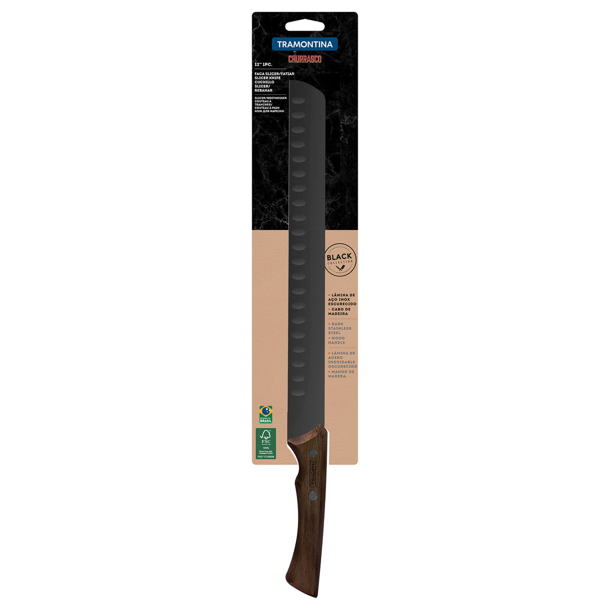 Churrasco Black Brisket Slicer Plain Edge, 12" - FSC Certified