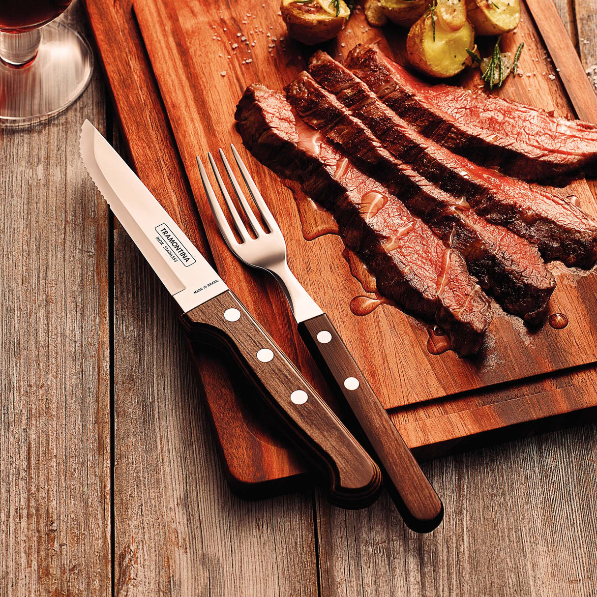 Churrasco Polywood 4-Piece Gaucho Steak Knife Set, Brown