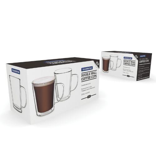 2-Piece Double Wall Glass Coffee Cup with Handles Set, 250ml
