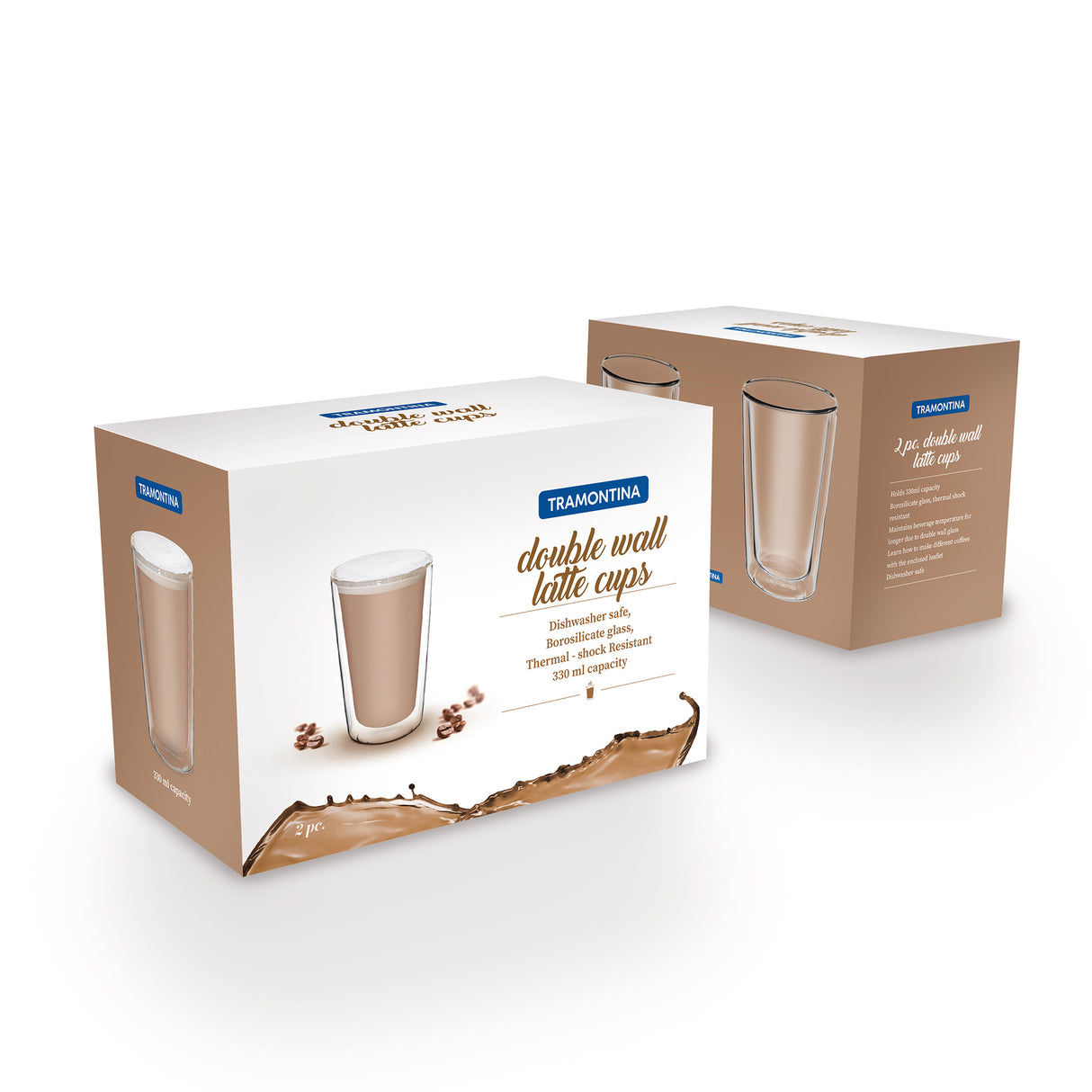 2-Piece Double Wall Glass Latte Cup Set, 330ml