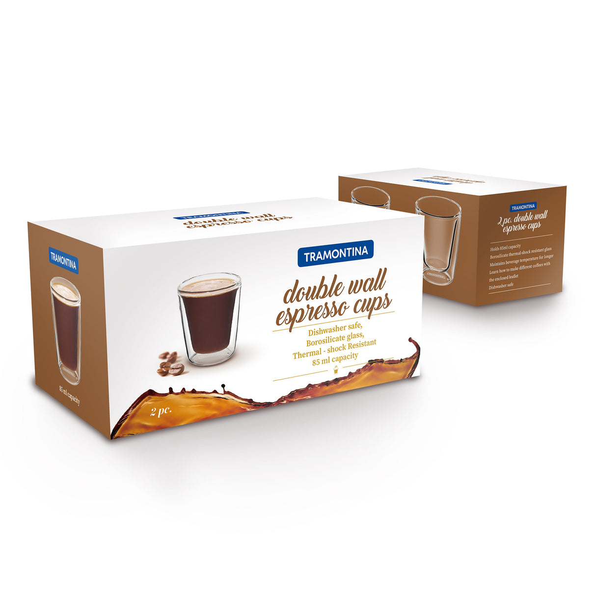 2-Piece Double Wall Glass Espresso Cup Set, 85ml