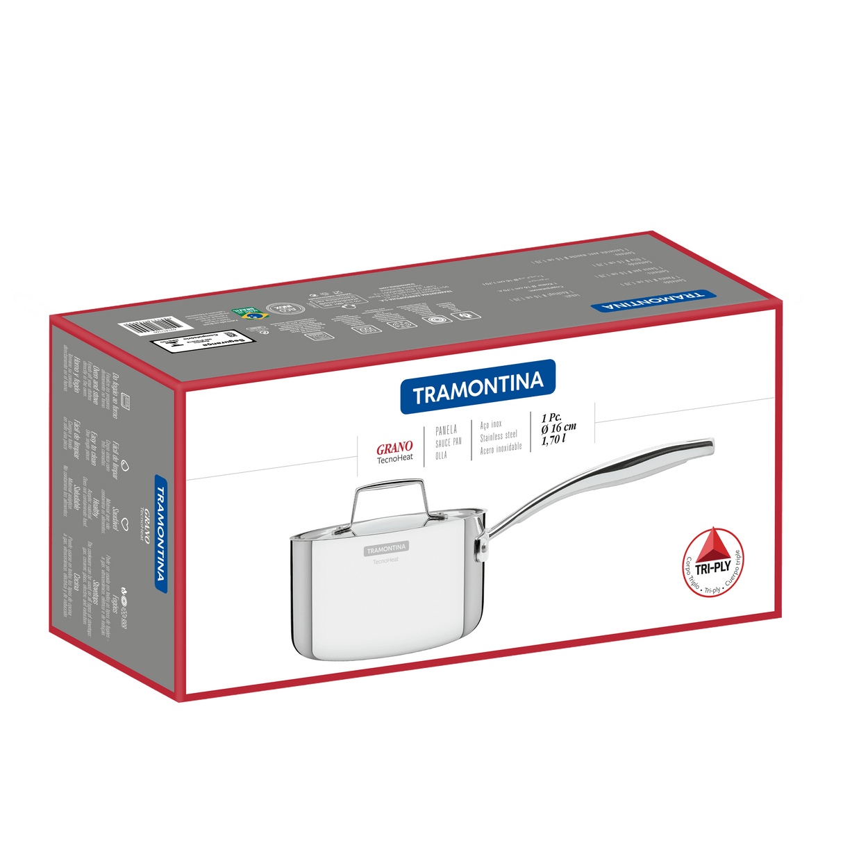 Grano Try-Ply Clad Stainless Steel Sauce Pan, 16cm, 1.7L
