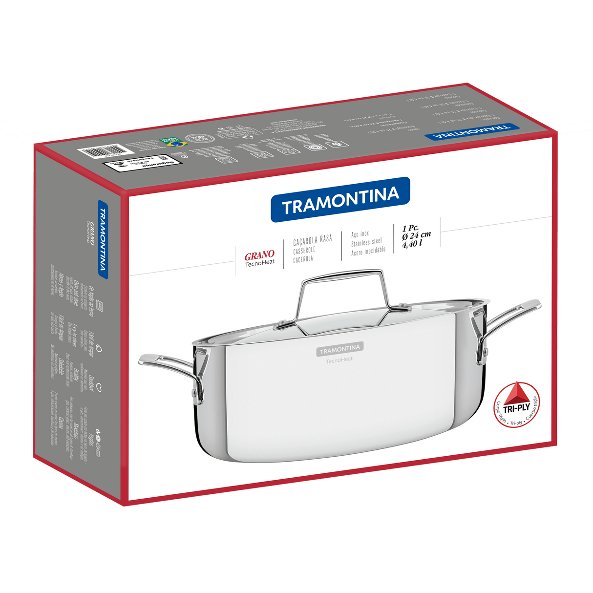 Grano Try-Ply Clad Stainless Steel Shallow Casserole, 24cm, 4.4L