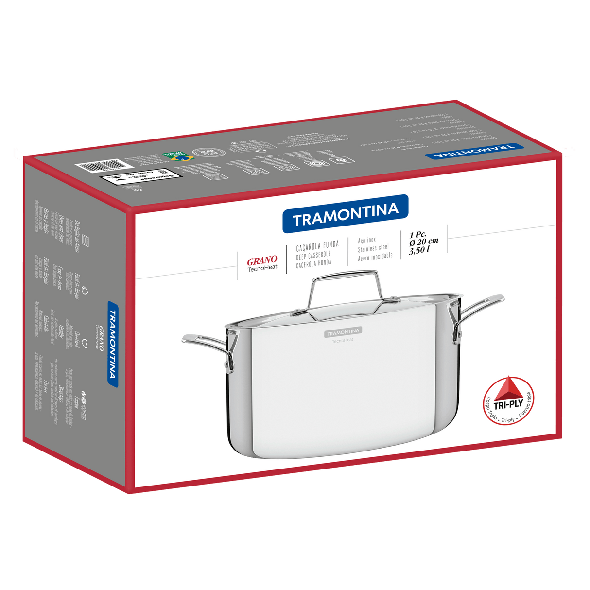 Grano Try-Ply Clad Stainless Steel Deep Casserole, 20cm, 3.5L