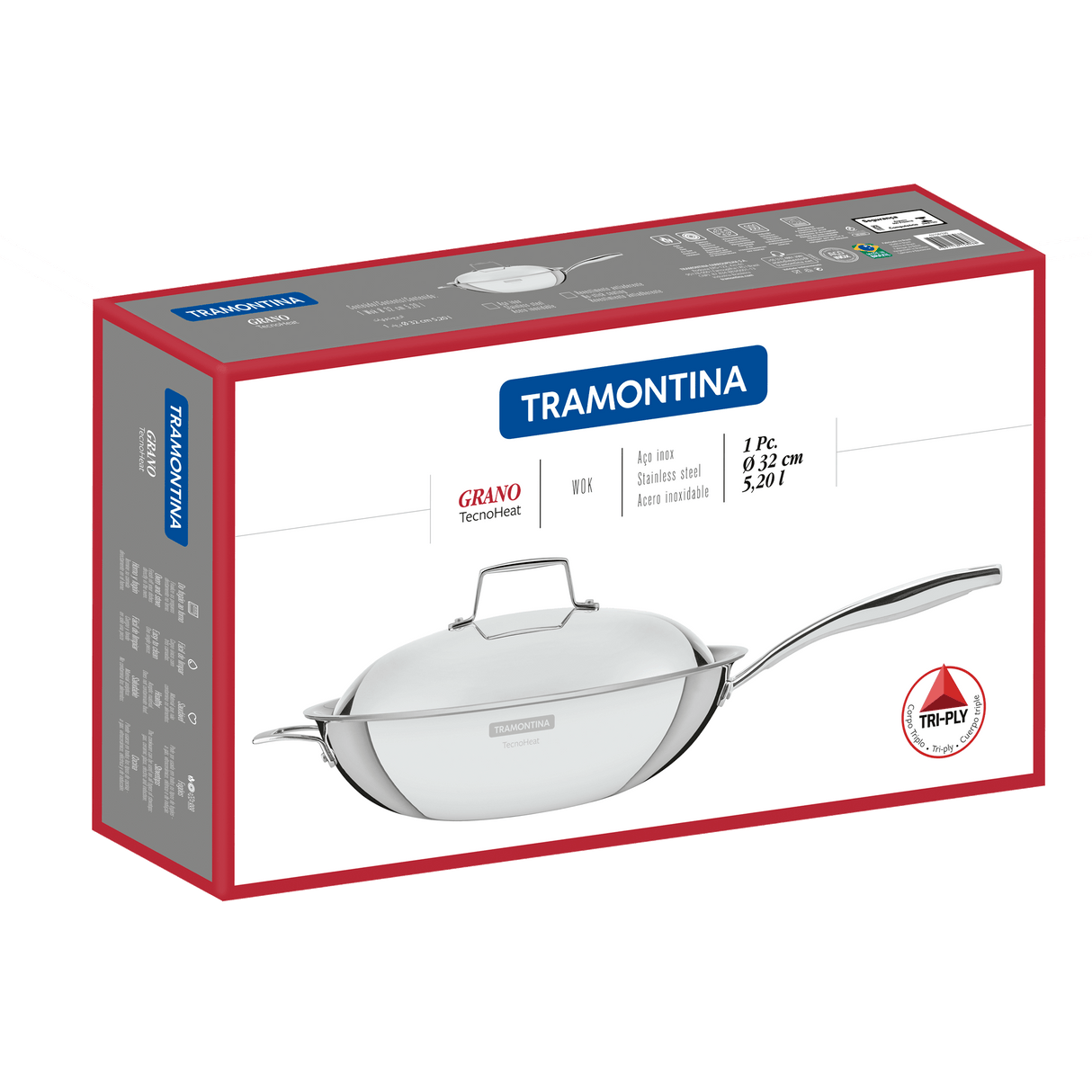 Grano Try-Ply Clad Stainless Steel Wok, 32cm, 5.2L